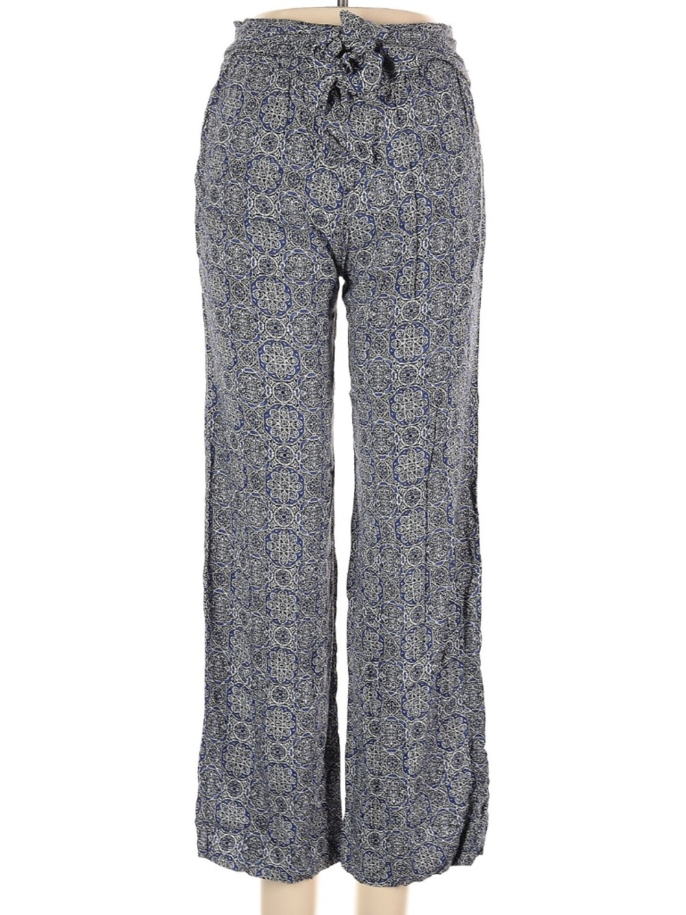 Anne Carson Blue and White Printed Tie-Waist Wide-Leg Pants